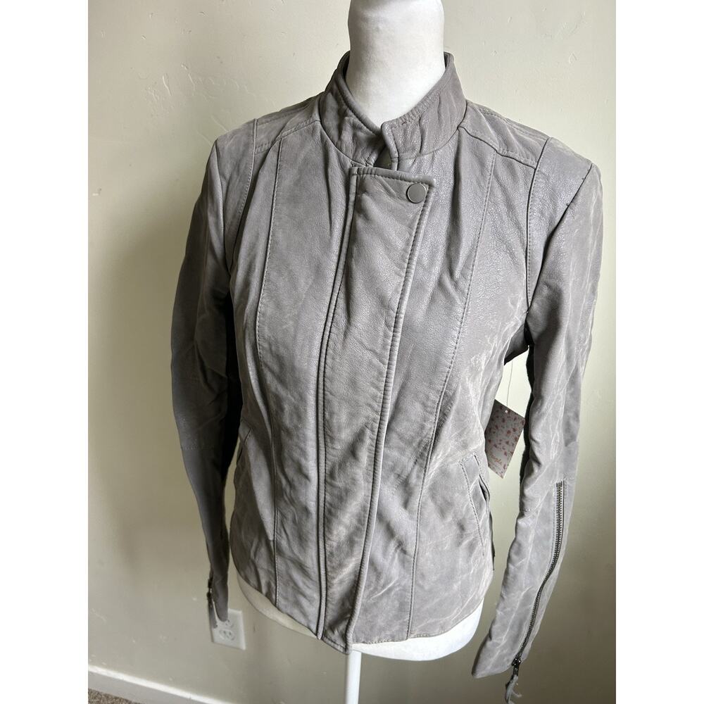 Free People Steel Mill Faux Leather Jacket Womens 4 Gray Moto Zip NWT Vegan